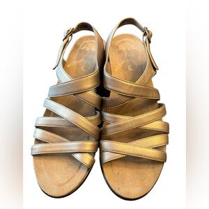 Dansko Women's Silver Metallic Strappy Wedge Sandals Size 38, US 8